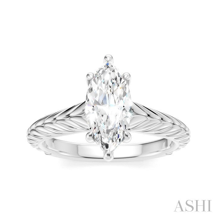 1/20 Ctw Marquise Shape Round Cut Diamond Akari Wheat Shank Semi-Mount Engagement Ring in 14K White Gold