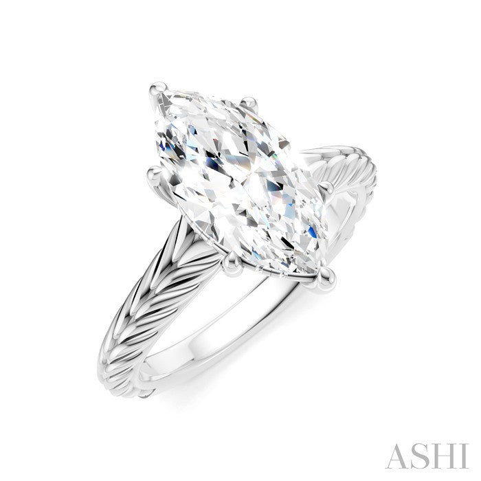 1/10 Ctw Marquise Shape Round Cut Diamond Akari Wheat Shank Semi-Mount Engagement Ring in 14K White Gold