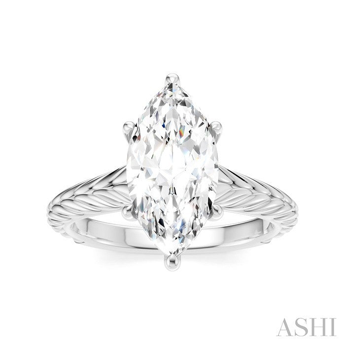1/10 Ctw Marquise Shape Round Cut Diamond Akari Wheat Shank Semi-Mount Engagement Ring in 14K White Gold