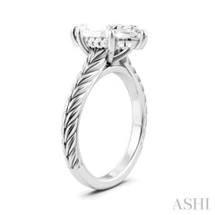 1/10 Ctw Marquise Shape Round Cut Diamond Akari Wheat Shank Semi-Mount Engagement Ring in 14K White Gold