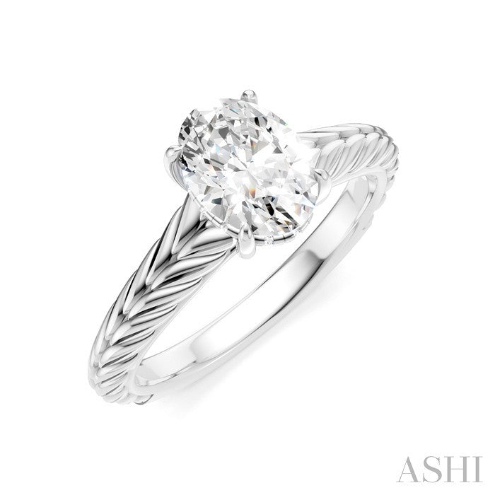 1/20 Ctw Oval Shape Round Cut Diamond Semi-Mount Engagement Ring in 14K White Gold