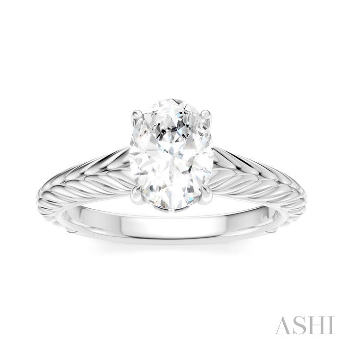 1/20 Ctw Oval Shape Round Cut Diamond Semi-Mount Engagement Ring in 14K White Gold