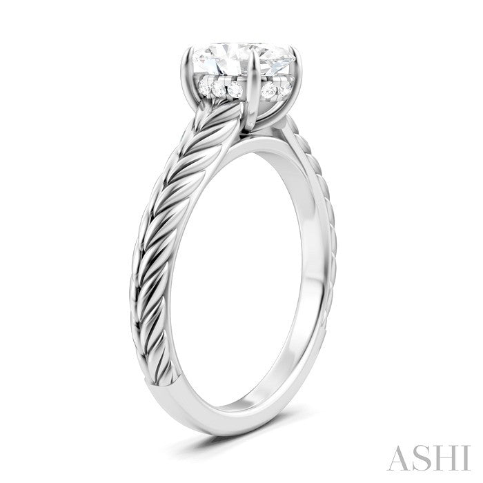 1/20 Ctw Oval Shape Round Cut Diamond Semi-Mount Engagement Ring in 14K White Gold