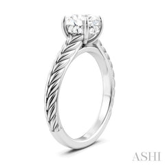 1/20 Ctw Oval Shape Round Cut Diamond Semi-Mount Engagement Ring in 14K White Gold