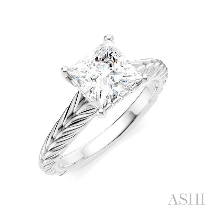 1/20 Ctw Princess Shape Round Cut Diamond Akari Wheat Shank Semi-Mount Engagement Ring in 14K White Gold