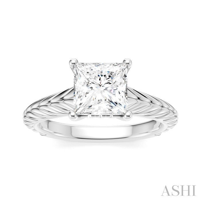 1/20 Ctw Princess Shape Round Cut Diamond Akari Wheat Shank Semi-Mount Engagement Ring in 14K White Gold