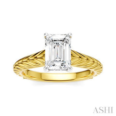 1/20 Ctw Emerald Shape Round Cut Diamond Akari Wheat Shank Semi-Mount Engagement Ring in 14K Yellow and White Gold