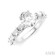 7/8 Ctw Oval Shape Oval and Round Cut Diamond Semi-Mount Engagement Ring in 14K White Gold