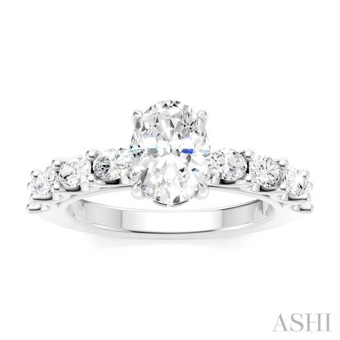 7/8 Ctw Oval Shape Oval and Round Cut Diamond Semi-Mount Engagement Ring in 14K White Gold