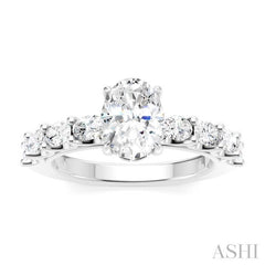 7/8 Ctw Oval Shape Oval and Round Cut Diamond Semi-Mount Engagement Ring in 14K White Gold