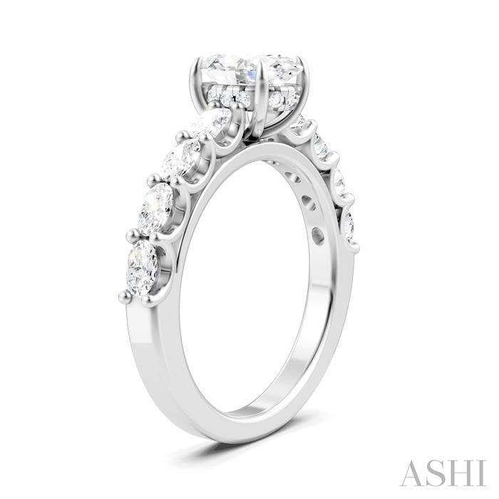 7/8 Ctw Oval Shape Oval and Round Cut Diamond Semi-Mount Engagement Ring in 14K White Gold