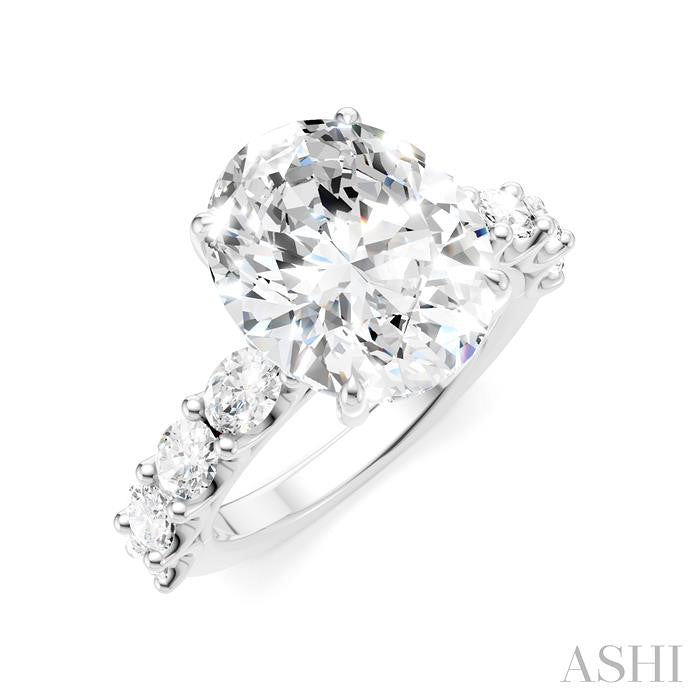 1 1/3 Ctw Oval Shape Oval and Round Cut Diamond Semi-Mount Engagement Ring in 14K White Gold
