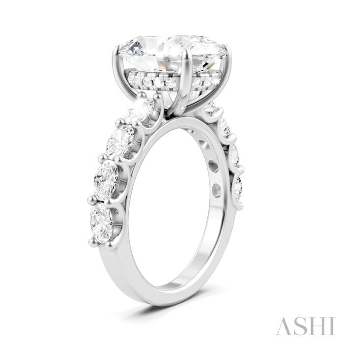 1 1/3 Ctw Oval Shape Oval and Round Cut Diamond Semi-Mount Engagement Ring in 14K White Gold