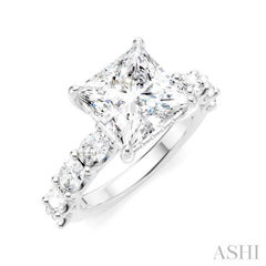 1 1/3 Ctw Princess Shape Oval and Round Cut Diamond Semi-Mount Engagement Ring in 14K White Gold