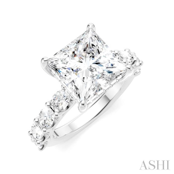 1 1/3 Ctw Princess Shape Oval and Round Cut Diamond Semi-Mount Engagement Ring in 14K White Gold