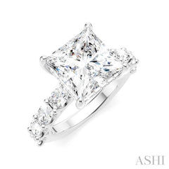 1 1/3 Ctw Princess Shape Oval and Round Cut Diamond Semi-Mount Engagement Ring in 14K White Gold