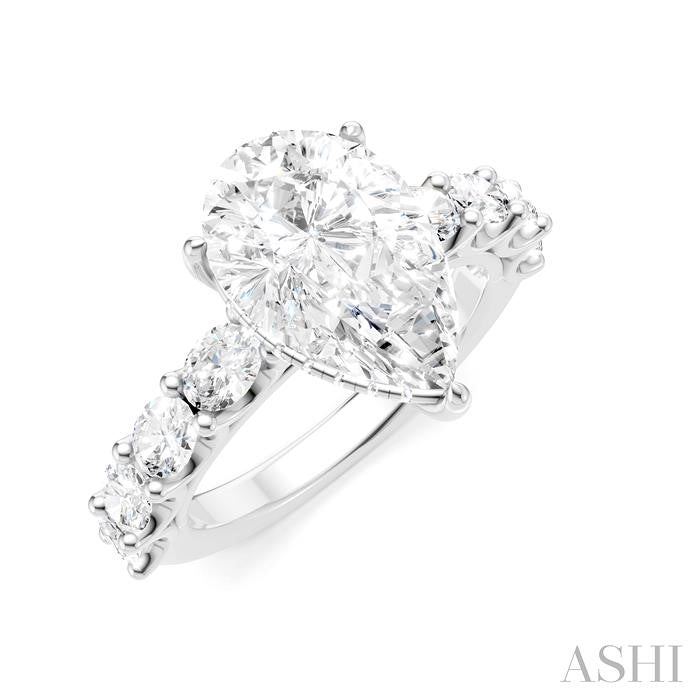 1 1/3 Ctw Pear Shape Oval and Round Cut Diamond Semi-Mount Engagement Ring in 14K White Gold