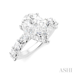 1 1/3 Ctw Pear Shape Oval and Round Cut Diamond Semi-Mount Engagement Ring in 14K White Gold