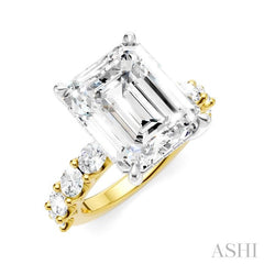 1 1/3 Ctw Emerald Shape Oval and Round Cut Diamond Semi-Mount Engagement Ring in 14K Yellow and White Gold