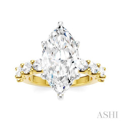 1 1/3 Ctw Marquise Shape Oval and Round Cut Diamond Semi-Mount Engagement Ring in 14K Yellow and White Gold