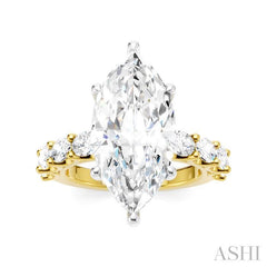 1 1/3 Ctw Marquise Shape Oval and Round Cut Diamond Semi-Mount Engagement Ring in 14K Yellow and White Gold