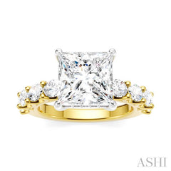 1 1/3 Ctw Princess Shape Oval and Round Cut Diamond Semi-Mount Engagement Ring in 14K Yellow and White Gold