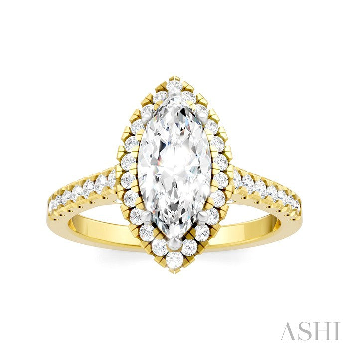 1/2 Ctw Marquise Shape Round Cut Diamond Halo Semi Mount Engagement Ring in 14K Yellow Gold