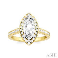 1/2 Ctw Marquise Shape Round Cut Diamond Halo Semi Mount Engagement Ring in 14K Yellow Gold