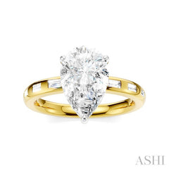 1/3 Ctw Akari Pear Shape Baguette and Round Cut Diamond Semi Mount Engagement Ring in 14K Yellow and White Gold