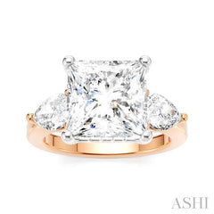 1 1/10 Ctw Tri-Mount Princess Shape Center Pear and Round Cut Diamond Semi-Mount Engagement Ring in 14K Rose and White Gold