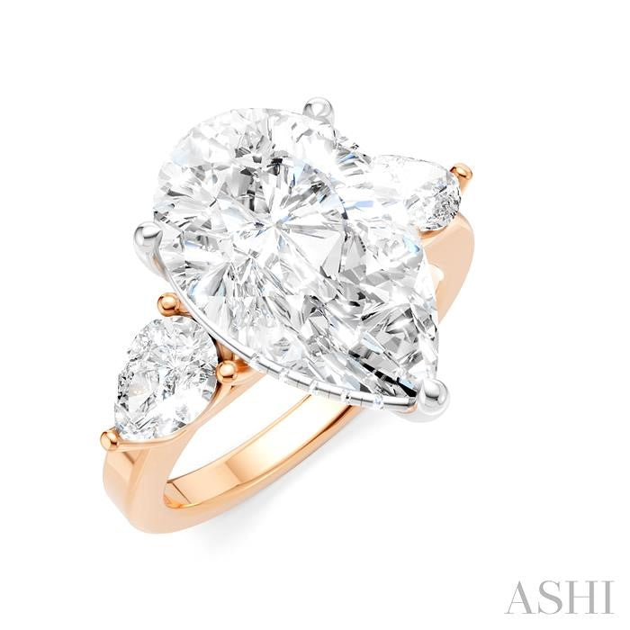 1 1/10 Ctw Tri-Mount Centerpiece Pear and Round Cut Diamond Semi-Mount Engagement Ring in 14K Rose and White Gold