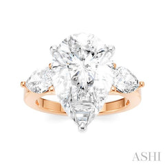 1 1/10 Ctw Tri-Mount Centerpiece Pear and Round Cut Diamond Semi-Mount Engagement Ring in 14K Rose and White Gold