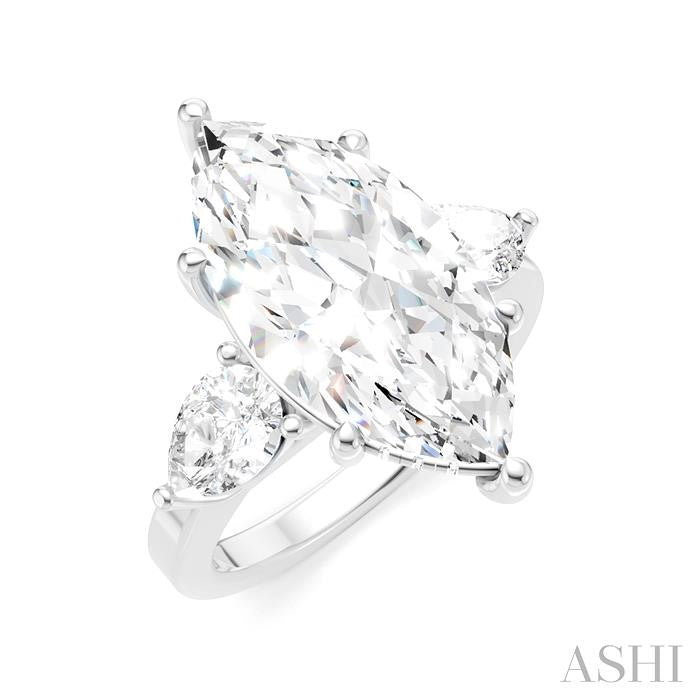 1 1/10 Ctw Tri-Mount Marquise Shape Center Pear and Round Cut Diamond Semi-Mount Engagement Ring in 14K White Gold