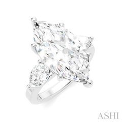 1 1/10 Ctw Tri-Mount Marquise Shape Center Pear and Round Cut Diamond Semi-Mount Engagement Ring in 14K White Gold