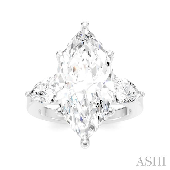1 1/10 Ctw Tri-Mount Marquise Shape Center Pear and Round Cut Diamond Semi-Mount Engagement Ring in 14K White Gold