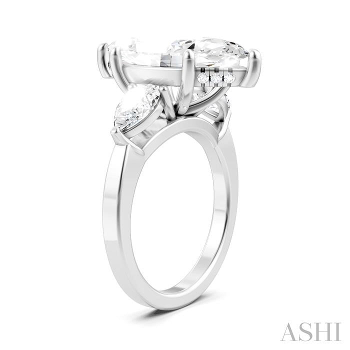 1 1/10 Ctw Tri-Mount Marquise Shape Center Pear and Round Cut Diamond Semi-Mount Engagement Ring in 14K White Gold