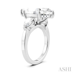 1 1/10 Ctw Tri-Mount Marquise Shape Center Pear and Round Cut Diamond Semi-Mount Engagement Ring in 14K White Gold