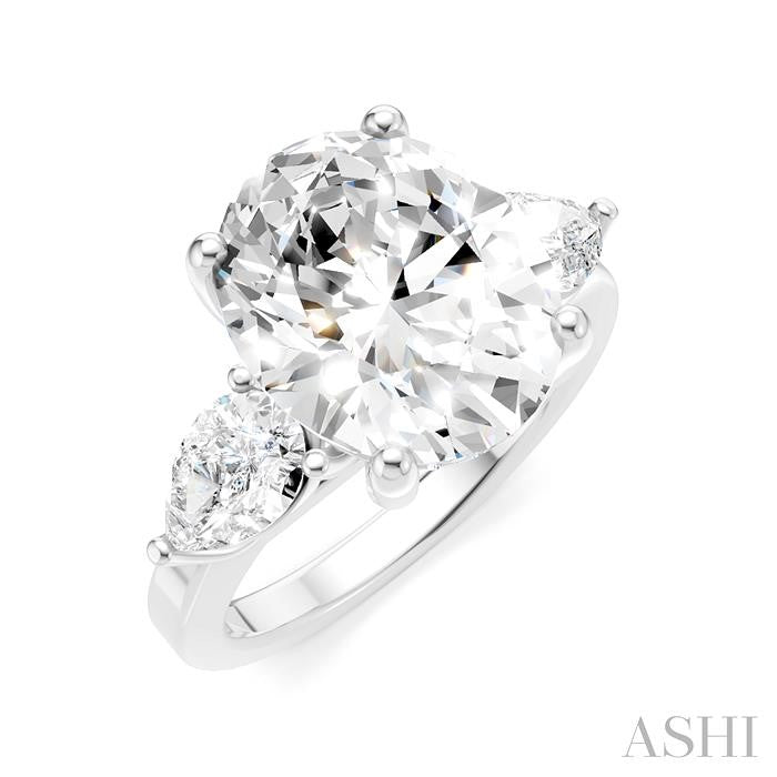 1 1/10 Ctw Tri-Mount Oval Shape Center Pear and Round Cut Diamond Semi-Mount Engagement Ring in 14K White Gold