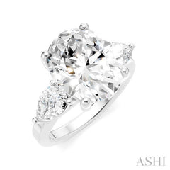 1 1/10 Ctw Tri-Mount Oval Shape Center Pear and Round Cut Diamond Semi-Mount Engagement Ring in 14K White Gold