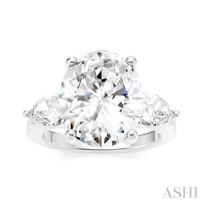 1 1/10 Ctw Tri-Mount Oval Shape Center Pear and Round Cut Diamond Semi-Mount Engagement Ring in 14K White Gold
