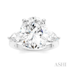 1 1/10 Ctw Tri-Mount Oval Shape Center Pear and Round Cut Diamond Semi-Mount Engagement Ring in 14K White Gold