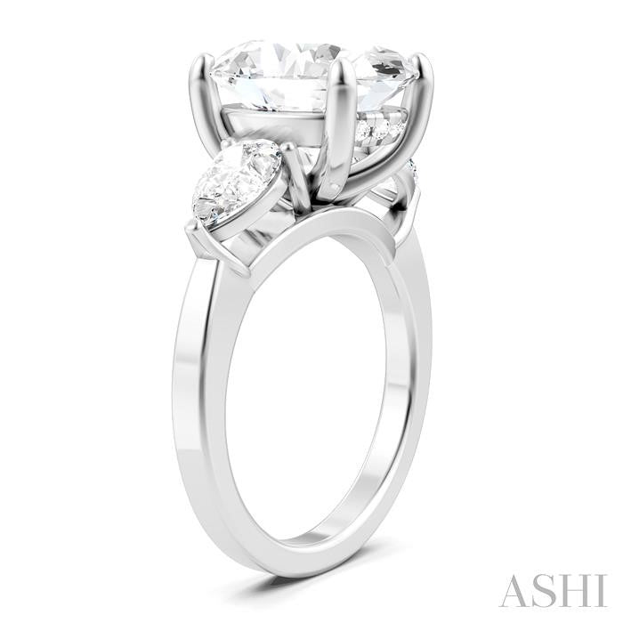 1 1/10 Ctw Tri-Mount Oval Shape Center Pear and Round Cut Diamond Semi-Mount Engagement Ring in 14K White Gold