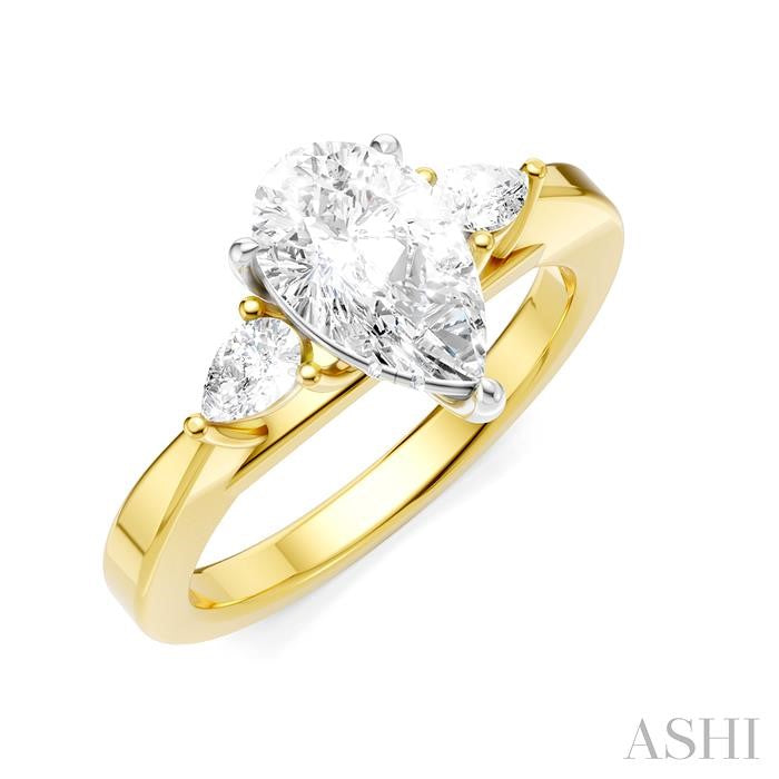 1/4 Ctw Tri-Mount Centerpiece Pear and Round Cut Diamond Semi-Mount Engagement Ring in 14K Yellow and White Gold