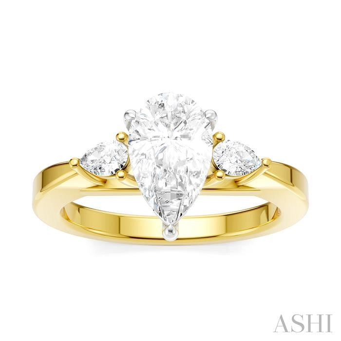 1/4 Ctw Tri-Mount Centerpiece Pear and Round Cut Diamond Semi-Mount Engagement Ring in 14K Yellow and White Gold