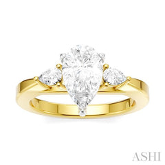 1/4 Ctw Tri-Mount Centerpiece Pear and Round Cut Diamond Semi-Mount Engagement Ring in 14K Yellow and White Gold