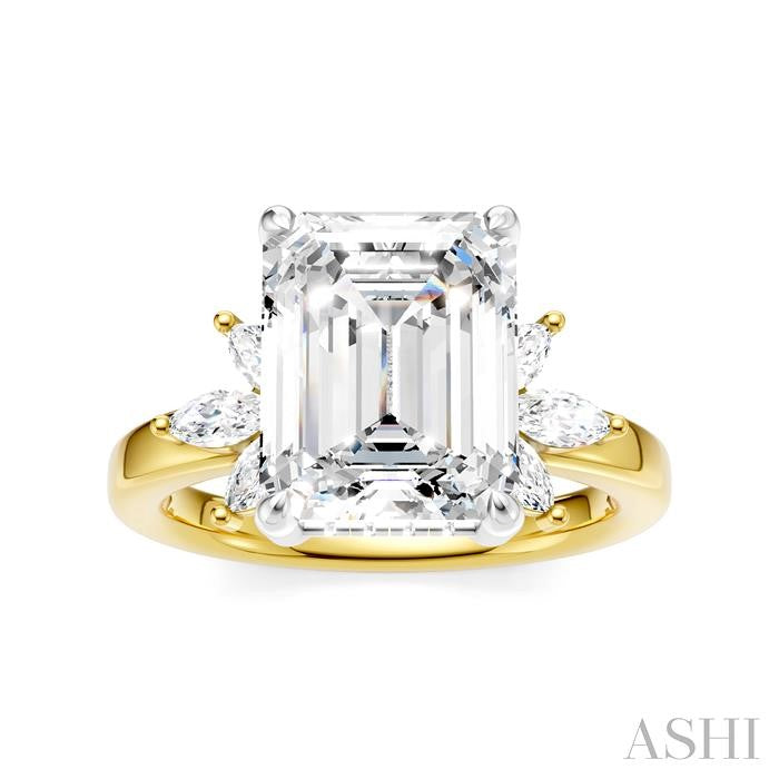5/8 Ctw Emerald Shape Marquise and Round Cut Diamond Semi-Mount Engagement Ring in 14K Yellow and White Gold