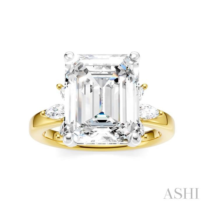 5/8 Ctw Emerald Shape Marquise and Round Cut Diamond Semi-Mount Engagement Ring in 14K Yellow and White Gold