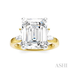 5/8 Ctw Emerald Shape Marquise and Round Cut Diamond Semi-Mount Engagement Ring in 14K Yellow and White Gold