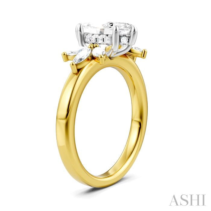 1/2 Ctw Akari Marquise and Round Cut Diamond Semi-Mount Engagement Ring in 14K Yellow and White Gold