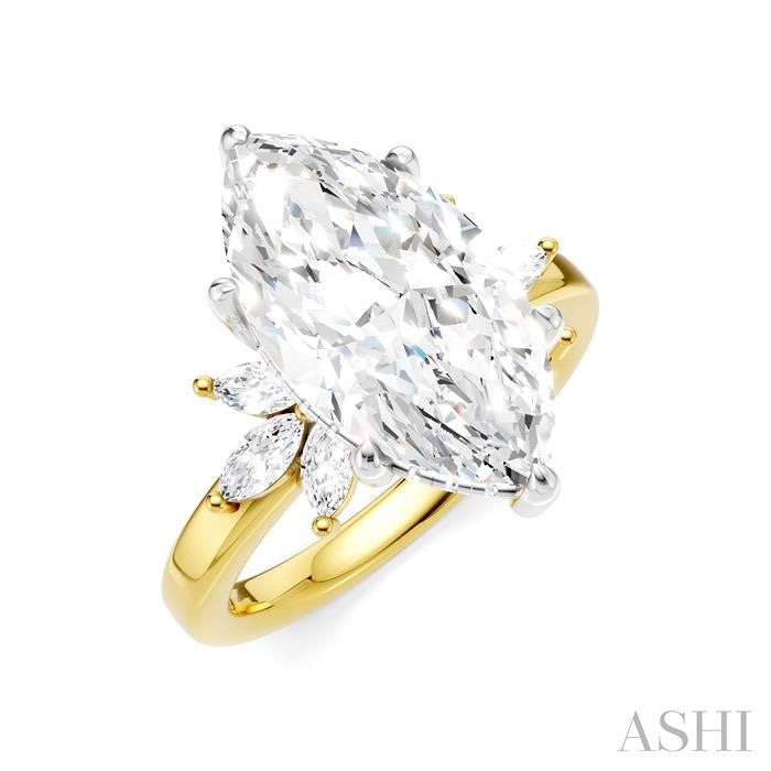 5/8 Ctw Akari Marquise and Round Cut Diamond Semi-Mount Engagement Ring in 14K Yellow and White Gold